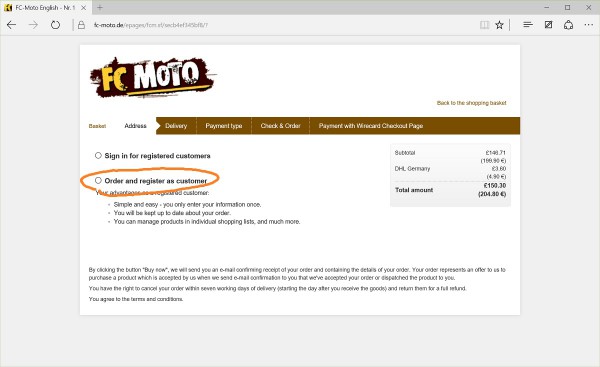 FC-Moto existing customer or register as new one
