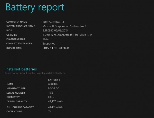 Battery report - top