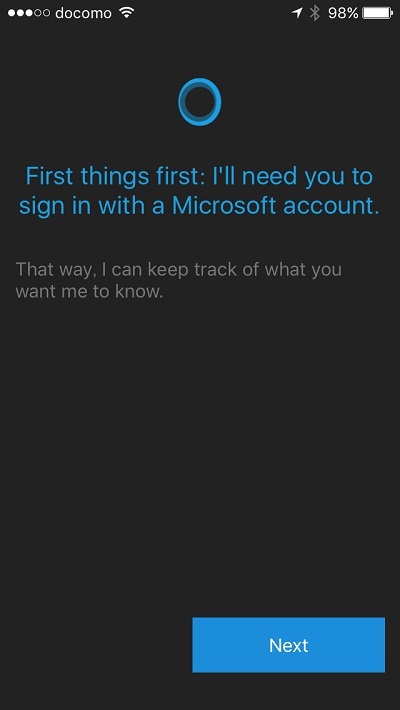 Cortana requires to sign in to ms account