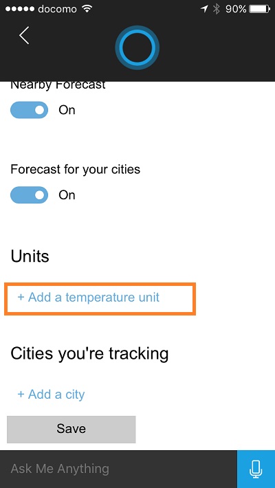 Cortana - change temperature unit 3