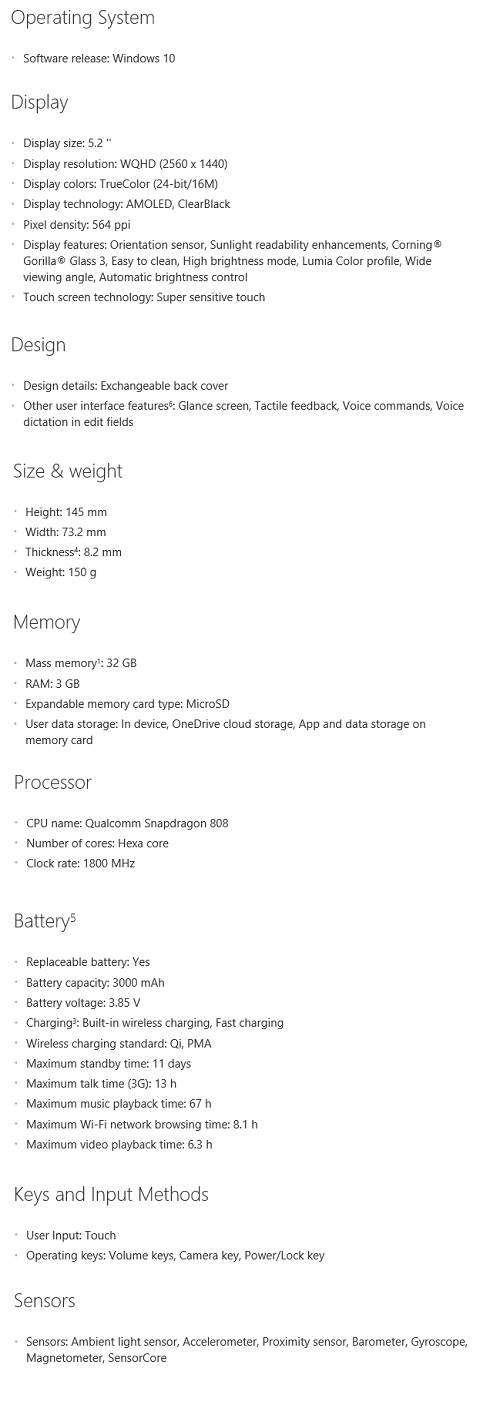 Lumia 950 spec